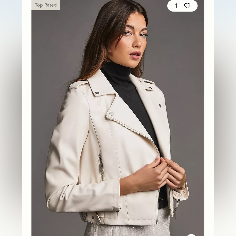 Anthropologie Faux Leather Moto Jacket, Ivory, 5 stars!